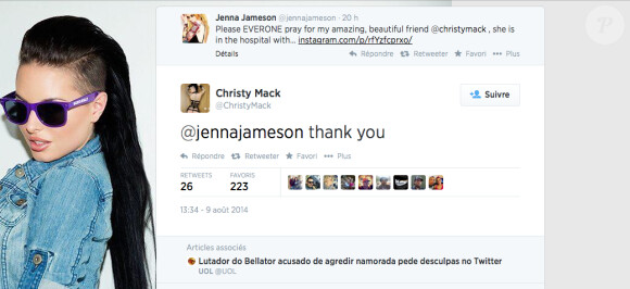 Jenna Jameson a apporté son soutien à son amie Christy Mack et invité à aider la police à retrouver War Machine après qu'il a frappé la pornstar de 23 ans, dans le nuit du 7 au 8 août 2014
