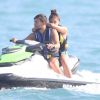 Lourdes Leon et son frère Rocco Ritchie, les enfants de Madonna, font du jet-ski pendant leurs vacances dans le sud de la France avec des amis, le 4 août 2014. 