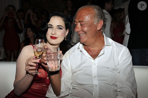 Dita von Teese et Fawaz Gruosi célèbrent les 62 ans du fondateur de de Grisogono au Billionaire. Porto Cervo, le 8 août 2014.