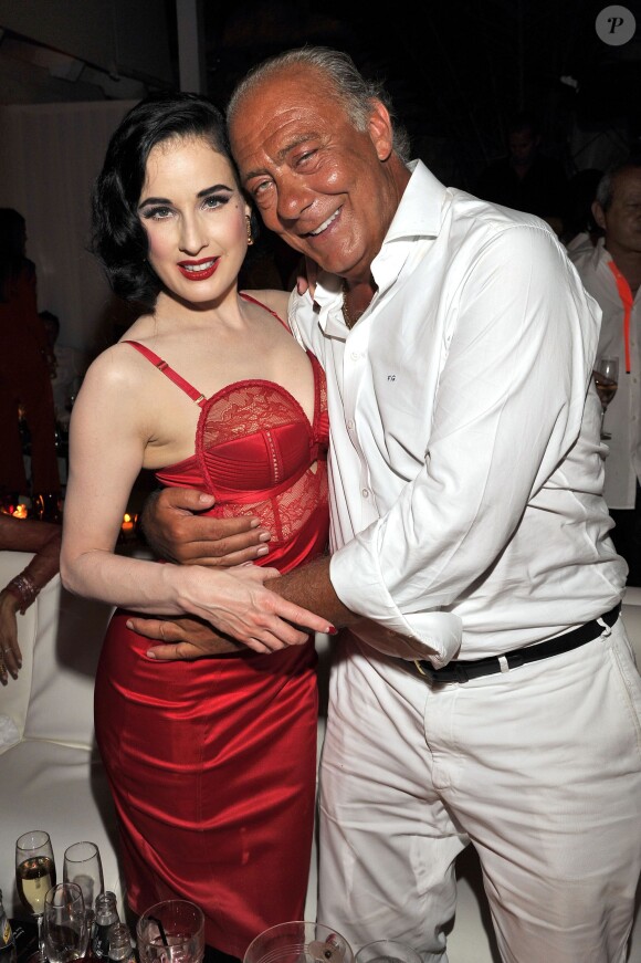 Dita von Teese et Fawaz Gruosi célèbrent les 62 ans du fondateur de de Grisogono au Billionaire. Porto Cervo, le 8 août 2014.