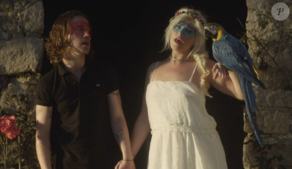 Julien Doré et Micky Green dans le clip de "Chou Wasabi" sur lequel ils chantent en duo, le 22 août 2014.