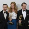 Aaron Paul, Anna Gunn et Bryan Cranston aux Primetime Emmy Awards, Los Angeles, le 25 août 2014.