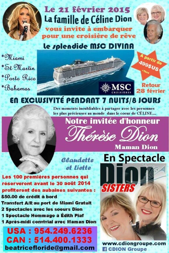 Affiche promo de la croisière MSC avec la famille de Céline Dion