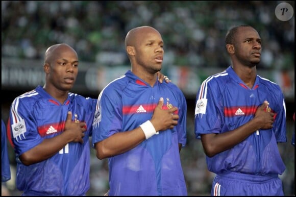 Sylvain Wiltord et Jean-Alain Boumsong avec Patrick Vieira le 7 septembre 2005 à Dublin. 