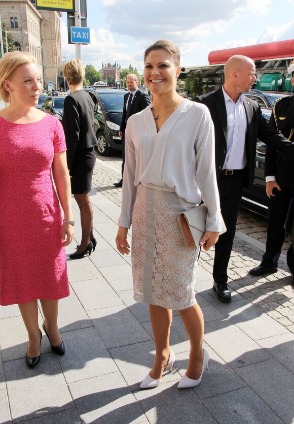 La princesse Victoria de Suède lors de la remise du Prix Hermes de l'Exportation à la Chambre de Commerce de Stockholm, le 28 août 2014.
