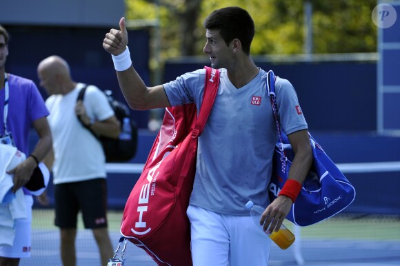 Novak Djokovic lors d'un entraînement durant l'US Open à l'USTA Billie Jean King National Tennis Center de New York le 28 août 2014