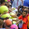 Jo-Wilfried Tsonga sollicité lors de son troisième tour de l'US Open face à Pablo Carreno Busta à l'USTA Billie Jean King National Tennis Center de New York le 30 août 2014