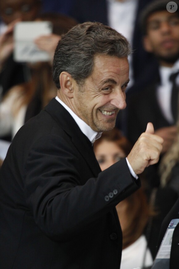 Nicolas Sarkozy - People assistent au match de football entre le PSG et Saint-Etienne au parc des Princes à Paris le 31 aout 2014. Le PSG a profité des erreurs de Saint-Etienne pour s'imposer largement (5-0) 