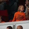 Helena Seger et ses enfants Maximillian et Vincent lors du match entre le Paris Saint-Germain et l'AS Saint-Etienne, au Parc des Princes à Paris le 31 août 2014