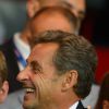 Nicolas Sarkozy lors du match entre le Paris Saint-Germain et l'AS Saint-Etienne, au Parc des Princes à Paris le 31 août 2014