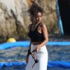 Rihanna en vacances en Méditerrannée, pose le pied à Antibes en se rendant au restaurant de l'hôtel Cap-Eden-Roc. Le 3 septembre 2014.
