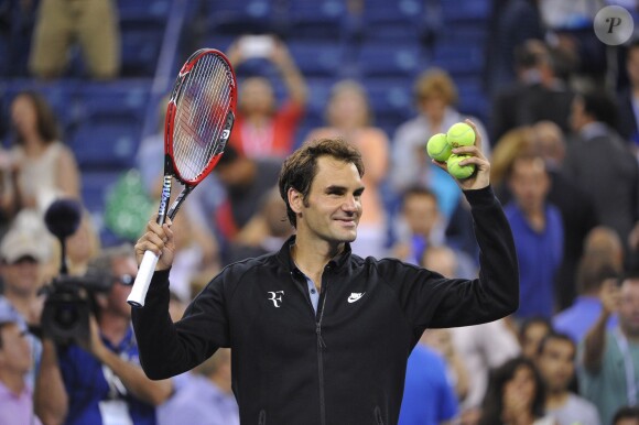 Roger Federer lors de son quart de finale face à Gaël Monfils à l'US Open, à l'USTA Billie Jean King National Tennis Center de New York, le 4 septembre 2014