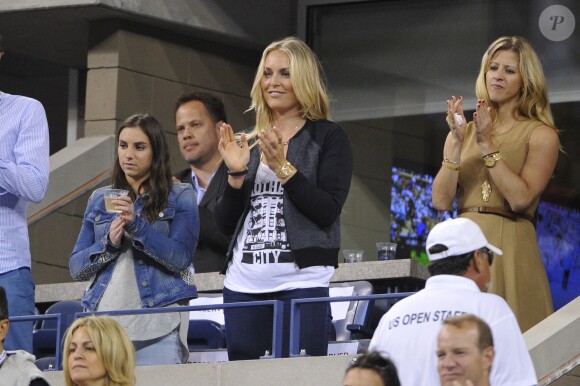 Lindsey Vonn lors du quart de finale entre Gaël Monfils et Roger Federer à l'US Open, à l'USTA Billie Jean King National Tennis Center de New York, le 4 septembre 2014