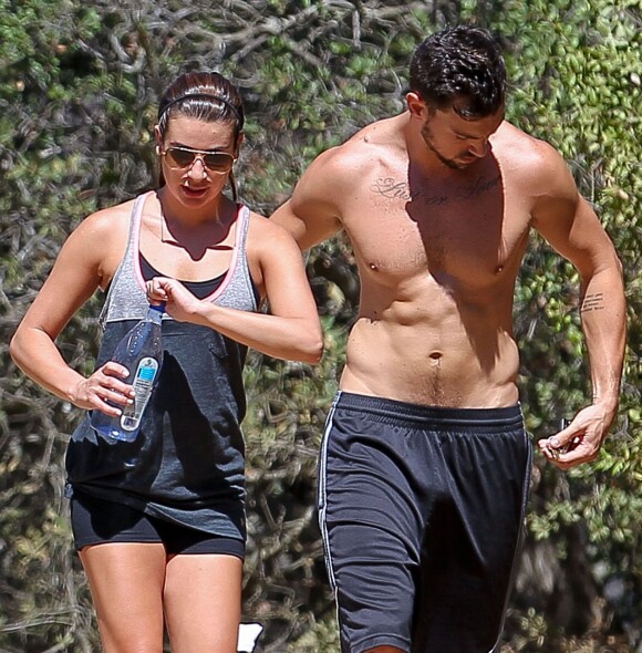 Lea Michele et Matthew Paetz font du jogging au parc de "TreePeople" à Beverly Hills, le 23 août 2014