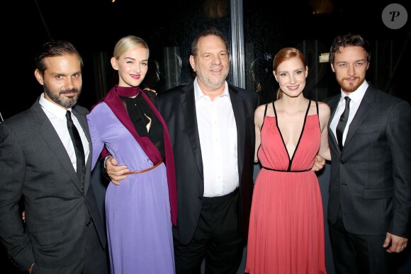 Ned Benson, Jess Weixler, Harvey Weinstein, Jessica Chastain, James McAvoy à New York, le 10 septembre 2014.