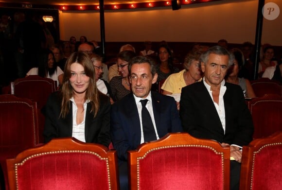 Nicolas Sarkozy et Carla Bruni-Sarkozy vont voir "Hôtel Europe" de Bernard-Henri Lévy au Théâtre de l'Atelier à Paris, le 12 septembre 2014.