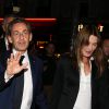 Nicolas Sarkozy et son épouse Carla Bruni-Sarkozy vont voir la pièce "Hôtel Europe" de Bernard-Henri Lévy au Théâtre de l'Atelier à Paris, le 12 septembre 2014.