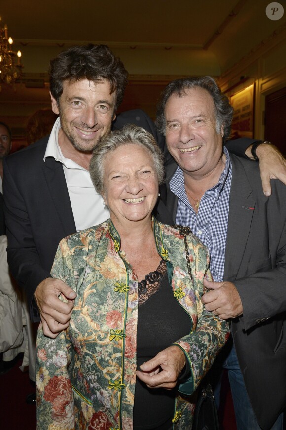Marthe Villalonga, Patrick Bruel et Daniel Russo lors de la générale de la pièce "Un dîner d'adieu" au Théâtre Edouard Vll à Paris le 15 septembre 2014