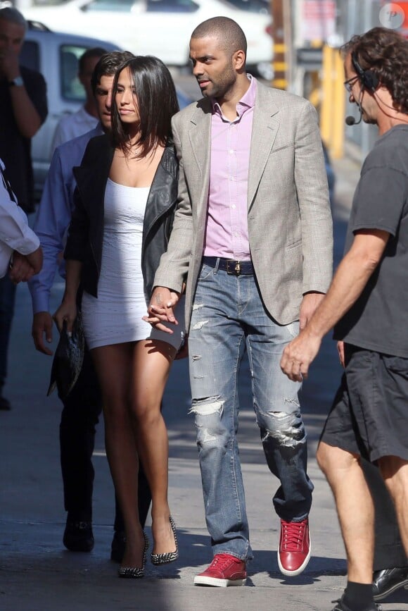 Tony Parker et sa fiancée Axelle lors de son arrivée à l'émission 'Jimmy Kimmel Live !' à Hollywood, le 19 juin 2014