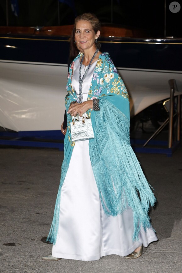 L'infante Elena d'Espagne à la soirée des noces d'or (50 ans de mariage) du roi Constantin II et de la reine Anne-Marie de Grèce, le 18 septembre 2014 au Yacht Club de Grèce du Pirée.
