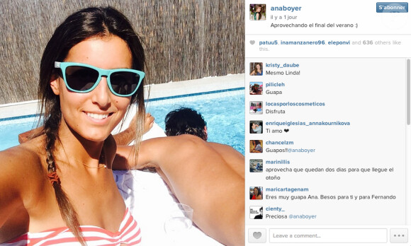 Ana Boyer et son amoureux Fernando Verdasco profitent de la fin de l'été - septembre 2014