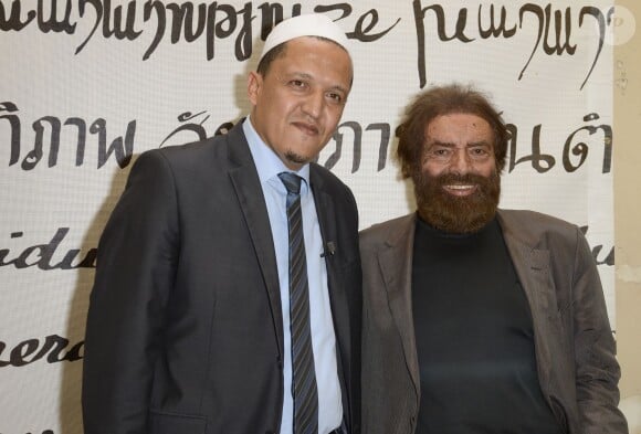 Hassen Chalghoumi et Marek Halter - Soirée du nouvel an juif chez Marek Halter à Paris le 28 septembre 2014.