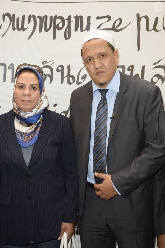 Latifa Ibn Zaiten (la mère d'Imad Ibn Ziaten, victime de Mohamed Merah) et Hassen Chalghoumi - Soirée du nouvel an juif chez Marek Halter à Paris le 28 septembre 2014.