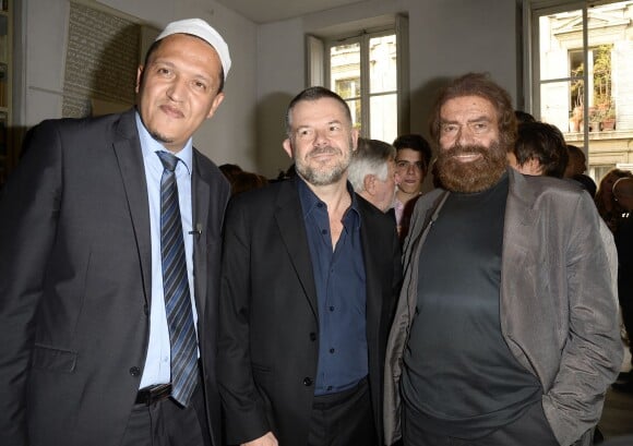 Hassen Chalghoumi, Eric Naulleau et Marek Halter - Soirée du nouvel an juif chez Marek Halter à Paris le 28 septembre 2014.