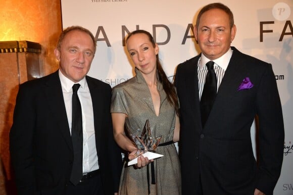 François-Henri Pinault, Iris van Herpen (Grand Prix de l'ANDAM 2014) et John Demsey - 25e anniversaire et remise du prix de l'Andam 2014 à l'hôtel Potocki, au sein de la Chambre de Commerce et d'Industrie de Paris, le 26 septembre 2014.