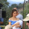 Exclusif - Marie-Ange Casta, bébé dans les bras, sur le tournage du film "The Lovaganza Convoy: Part 2 - The Prophecy" à Grimaud, le 19 septembre 2014.