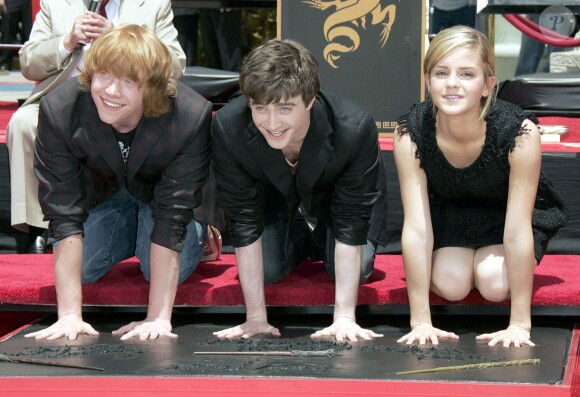 Emma Watson, Daniel Radcliffe et Rupert Grint à Los Angeles le 9 juillet 2007.