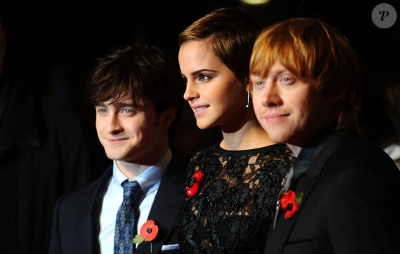 Emma Watson, Daniel Radcliffe et Rupert Grint à Londres le 11 novembre 2010. 