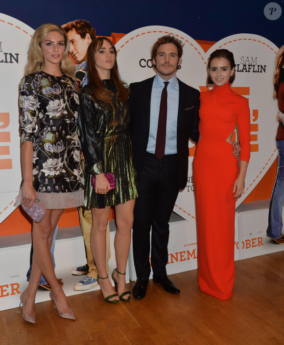 Tasmin Egerton, Suki Waterhouse, Sam Claflin et Lily Collins - Première du film "Love, Rosie" à Londres le 6 octobre 2014.