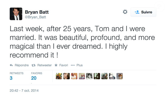 Le 7 octobre 2014, Bryan Batt annonçait sur Twitter avoir épousé son compagnon depuis 25 ans, Tom Cianfichi. La noce s'est déroulée à la Nouvelle-Orléans, le 28 septembre.
