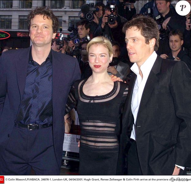 Hugh Grant, Renée Zellweger et Colin Firth lors de l'avant-première du Journal de Bridget Jones le 5 avril 2001