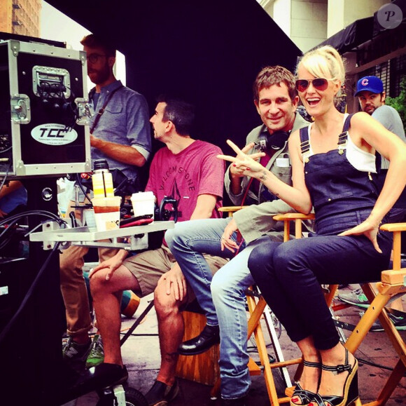 Laeticia Hallyday et Pierre Rambaldi sur le tournage du clip "Seul" de Johnny Hallyday, à Los Angeles le 12 octobre 2014.