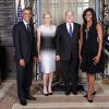 Charlene de Monaco, enceinte de jumeaux, et le prince Albert avec le président Barack Obama et la First Lady Michelle Obama lors d'une réception à New York en septembre 2014