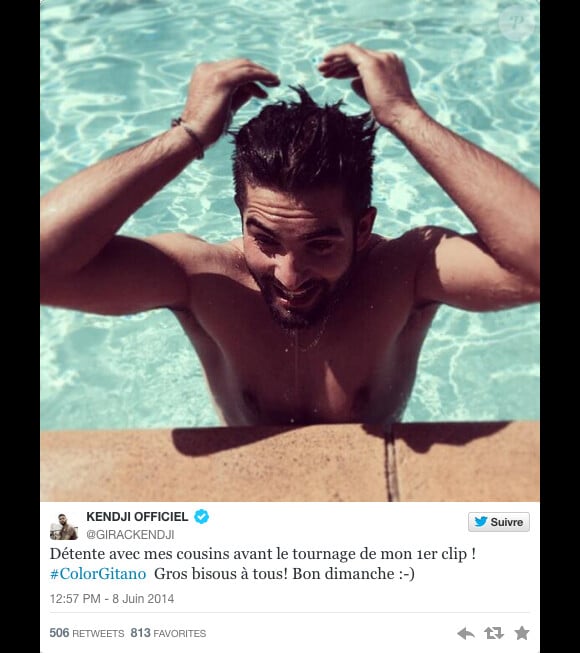 Kendji Girac, torse nu sur Twitter (dimanche 8 juin 2014.)