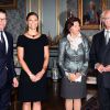La princesse Victoria et le prince Daniel avec la reine Silvia et le roi Carl XVI Gustaf de Suède le 14 octobre 2014 au palais royal à Stockholm pour le déjeuner d'adieu au gouvernement sortant de l'ex-Premier ministre Fredrik Reinfeldt.