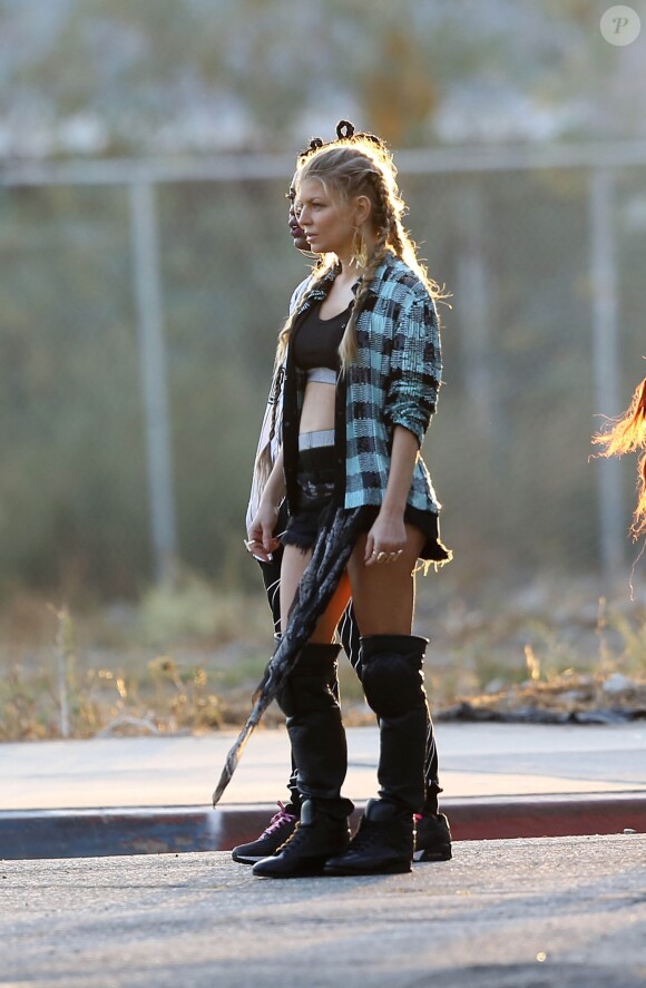 Fergie en plein tournage de son prochain clip à Los Angeles, le 19 octobre 2014.