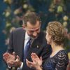 Le roi Felipe VI et la reine Letizia d'Espagne ont présidé la cérémonie de remise des prix Prince des Asturies au Théâtre Campoamor à Oviedo, le 24 octobre 2014.