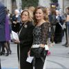 Paloma Rocasolano, la mère de la reine Letizia d'Espagne, arrive (habillée en Felipe Varela) pour la cérémonie de remise des prix Prince des Asturies au Théâtre Campoamor à Oviedo, le 24 octobre 2014.