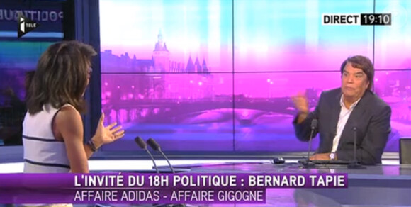 Audrey Pulvar et Bernard Tapie dans "18h Politique" sur i-TELE, le 26 octobre 2014.