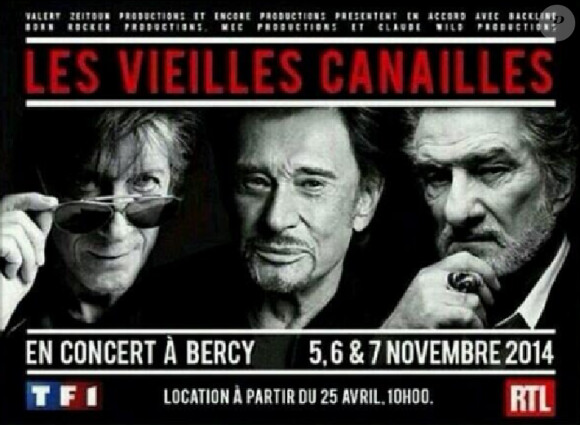 Johnny Hallyday, Eddy Mitchell et Jacques Dutronc - Les Vieilles canailles se produiront sur la scène de Bercy à Paris du 5 au 9 novembre 2014.