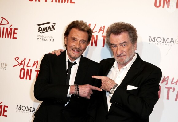 Johnny Hallyday et Eddy Mitchell - Avant-première de leur film "Salaud on t'aime" à l'UGC Normandie sur les Champs-Elysées à Paris le 31 mars 2014.