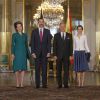 Le roi Felipe VI et la reine Letizia d'Espagne ont rendu une visite officielle au roi Philippe et à la reine Mathilde à Bruxelles, en Belgique, le 12 novembre 2014.
