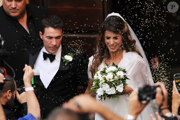 Elisabetta Canalis et Brian Perri lors de leur mariage à Sassari en Sardaigne, le 14 septembre 2014.