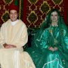 Le prince Moulay Rachid du Maroc et la princesse Lalla Oum Keltoum (née Boufares) lors de leur mariage le 13 novembre 2014 au palais royal de Rabat.