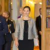 La princesse Victoria de Suède et son mari le prince Daniel assistaient le 25 novembre 2014 dans la bibliothèque Bernadotte du palais royal, à Stockholm, à un séminaire sur la lutte contre l'exclusion chez les jeunes.