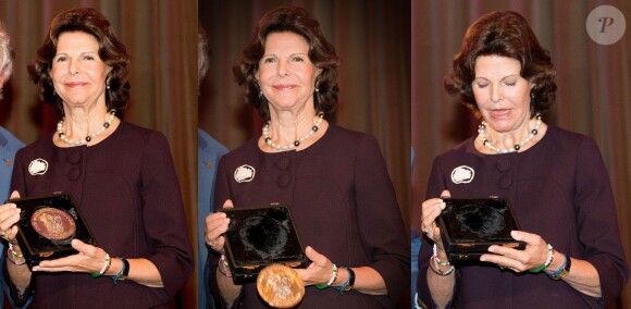 La reine Silvia de Suède reçoit le prix Martin Buber à Kerkrade, aux Pays-Bas, le 25 novembre 2014.